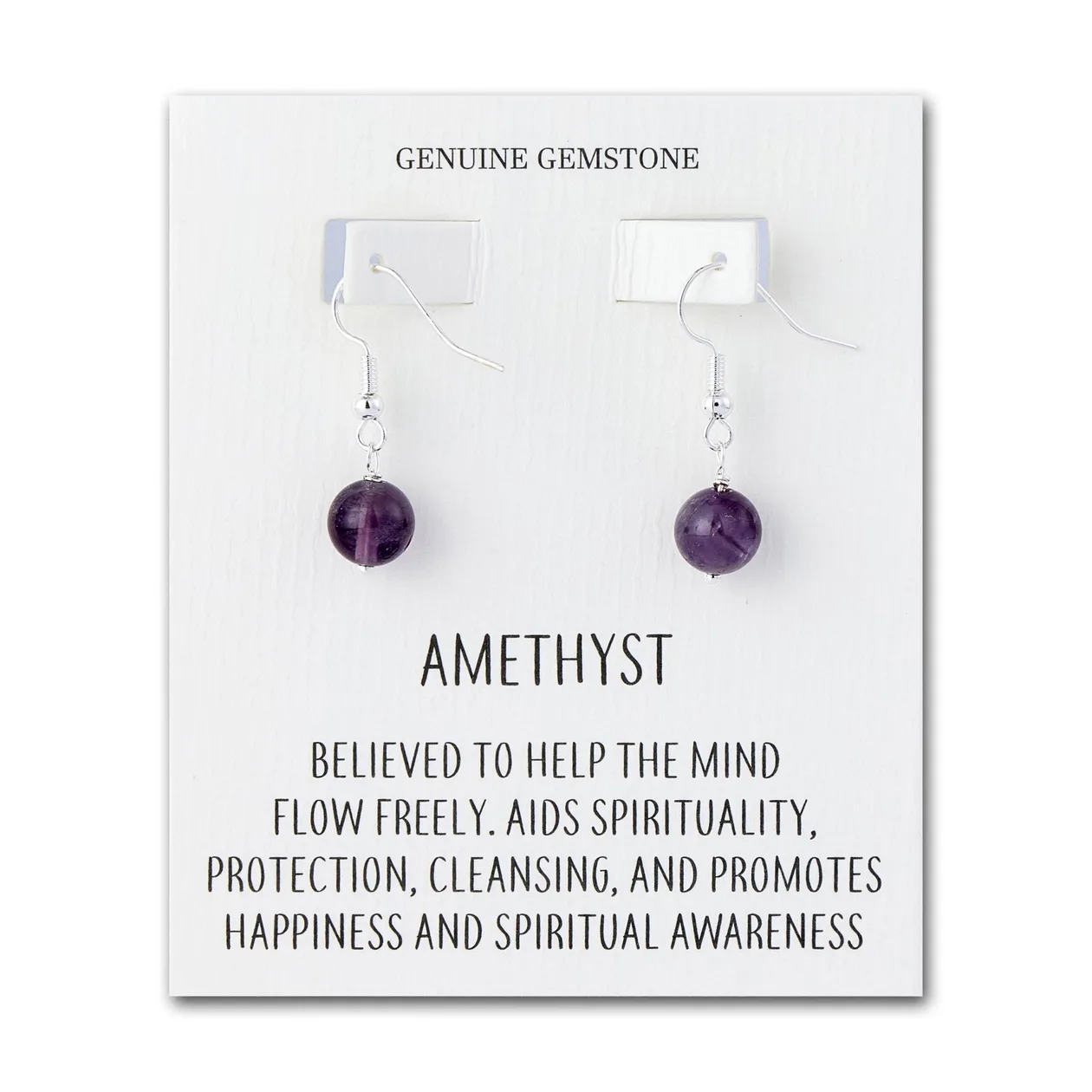 Amethyst Gemstone Round Drop Earrings with Quote Card: the shop's own photo