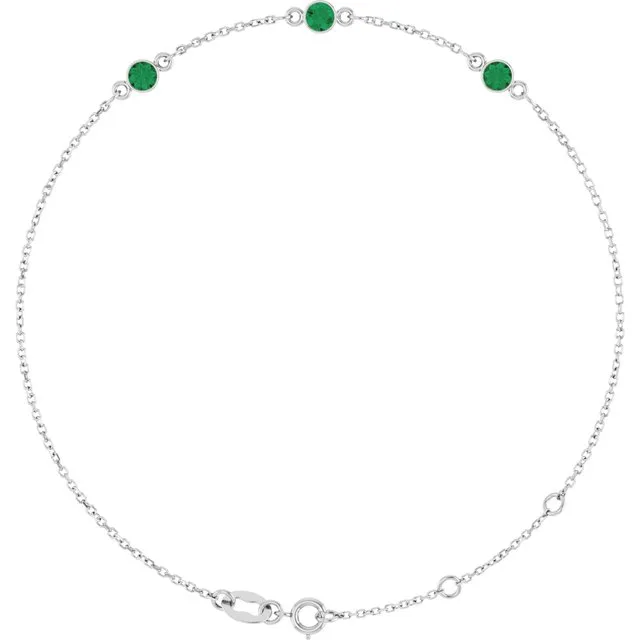 3-Stone Natural Emerald & Round Bezel-Set Link Bracelet In Set - 18k Yellow Gold / 0.60 Carat / Lab-Grown-AAA: the shop's own photo