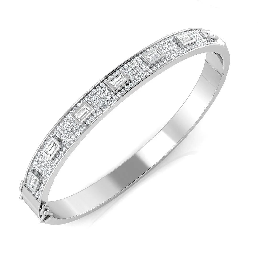 18K Yellow Gold Natural Baguette and Round Diamond Half Pave Bangle Bracelet - 9k White Gold / 1.65 Carat / Lab Grown Diamond: the shop's own photo