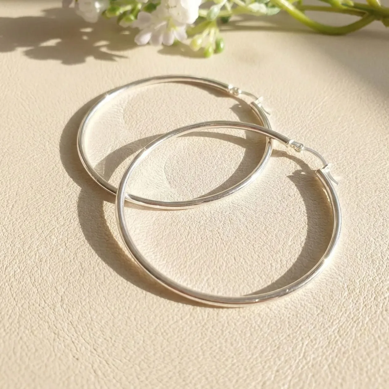 Sterling Silver Large 50mm Sleeper Creole-Hinged Hoop Earrings: the shop's own photo