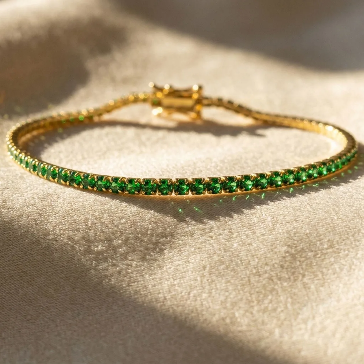 Emerald May Birthstone Gold Plated Tennis Bracelet: the shop's own photo