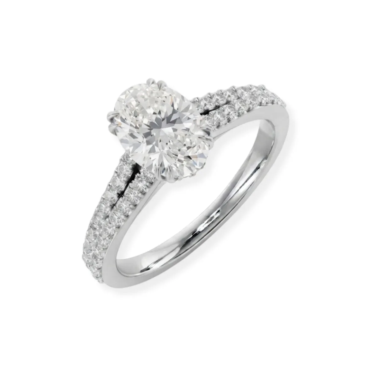 Oval Cut Diamond Engagement Ring with Double Pave Band in Gold - 18k Yellow Gold / 0.50 Carat / Lab Grown Diamond: the shop's own photo