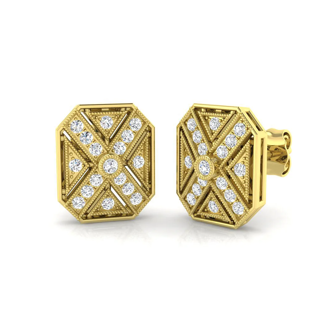 0.30Ct Art Deco Round Diamond Stud Earrings in Gold – UK Made - Lab Grown Diamond / 9k Yellow Gold / 0.30 Carat: the shop's own photo