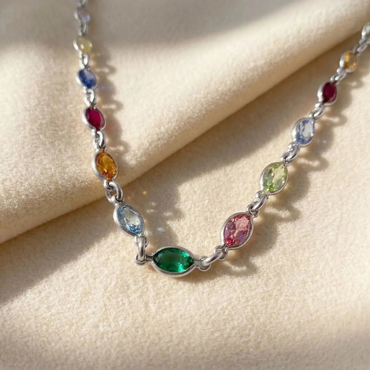 Colourful Multi Gemstone Sterling Silver Chain Necklace: the shop's own photo