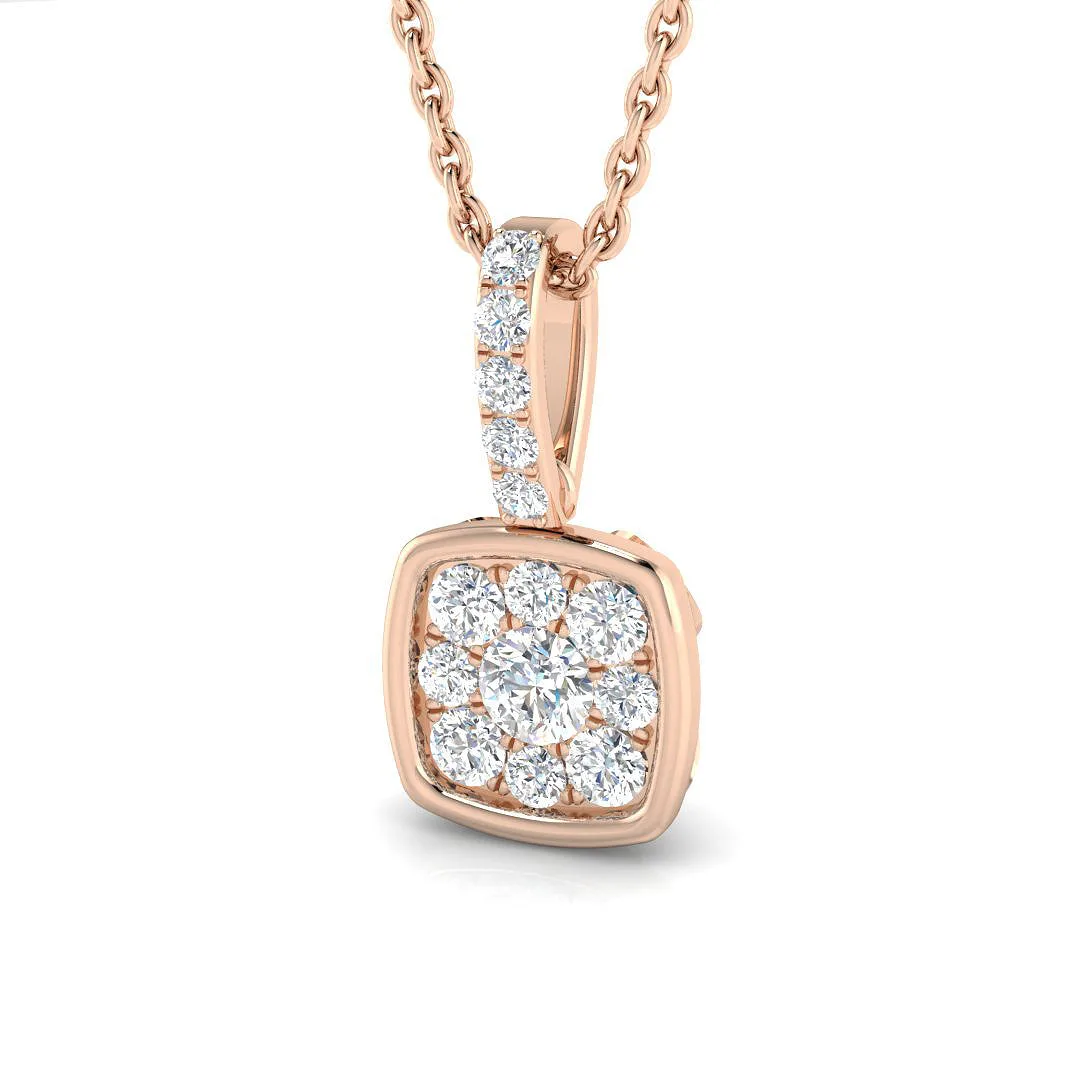 Square Diamond Pendant Necklace| Lab-Grown Diamond Necklace - 9k Rose Gold / Natural Diamond(F/SI) / 0.25 Carat: the shop's own photo