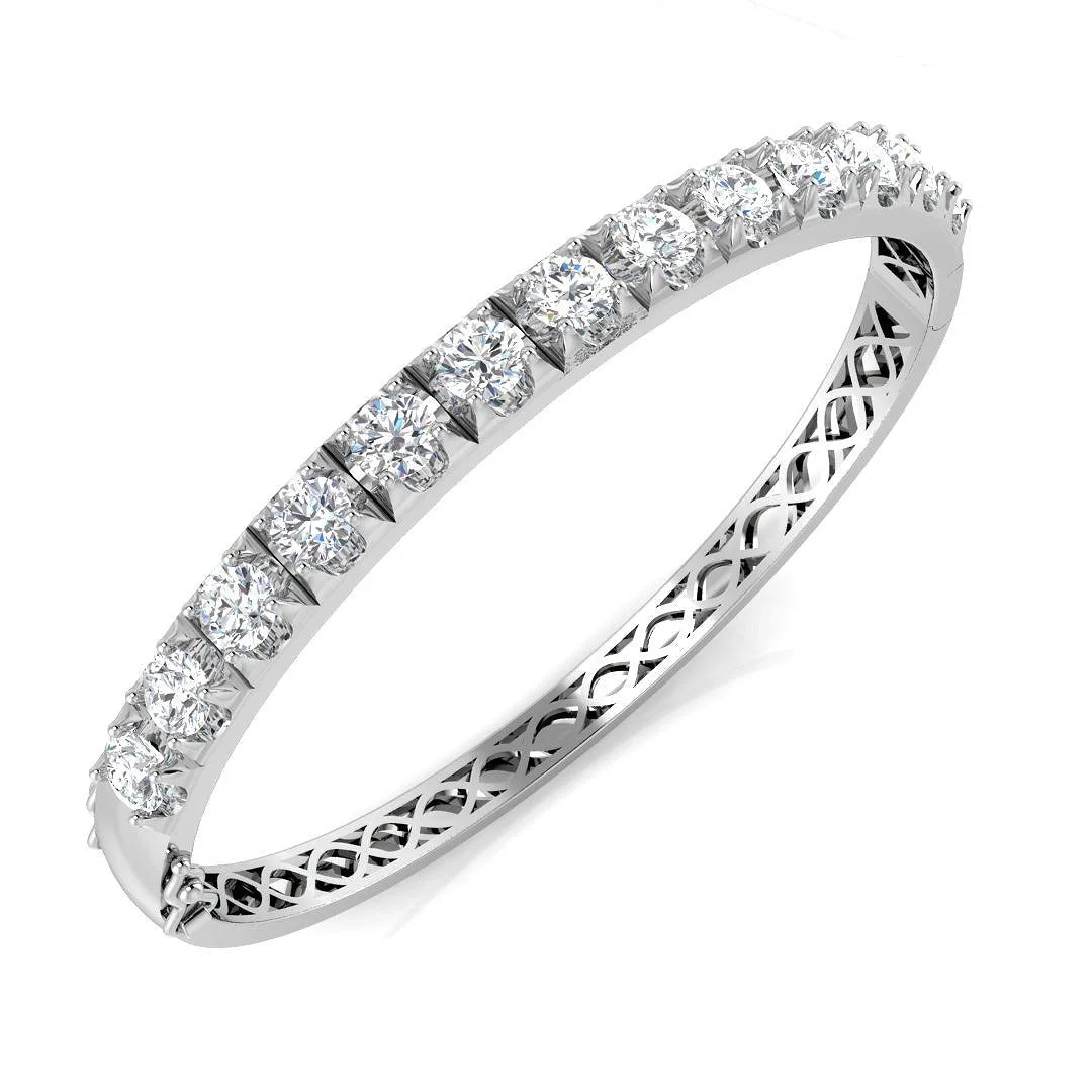 9K White Gold Round Natural Diamond Prong Set Eternity Bangle with Hinged Box Clasp - 18k Yellow Gold / 3.40 Carat / Lab Grown Diamond: the shop's own photo