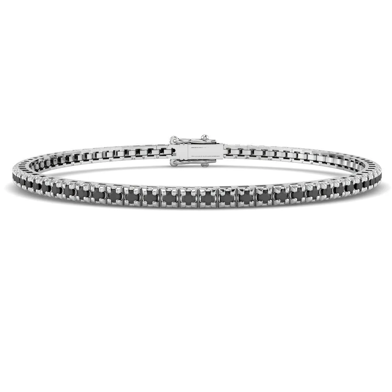 18K White Gold Round Cut Natural Black Diamond Tennis Bracelet in Prong Set with Box Closure - 9k Yellow Gold / 1.10 Carat / Natural Diamond: the shop's own photo