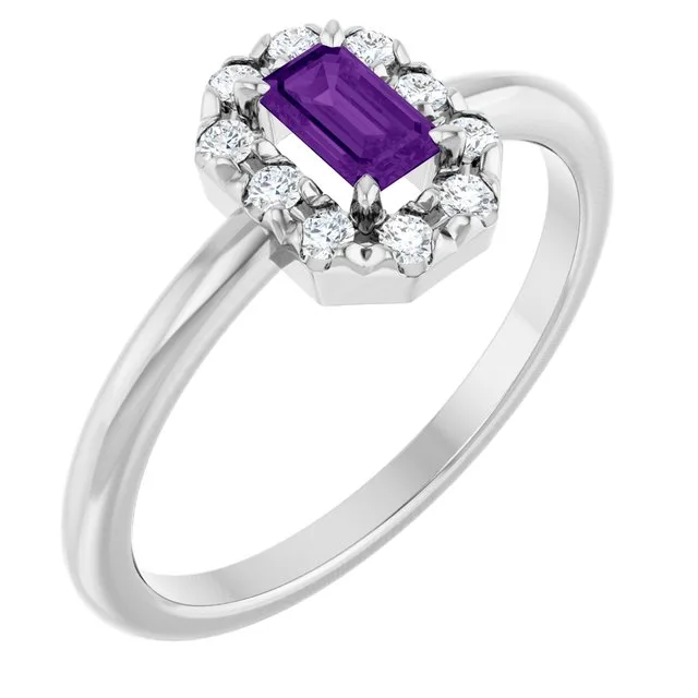 Emerald Amethyst Halo Ring with Diamond Accents in Platinum - 18k Yellow Gold / 3.00 Carat / Lab-Grown-AAA: the shop's own photo