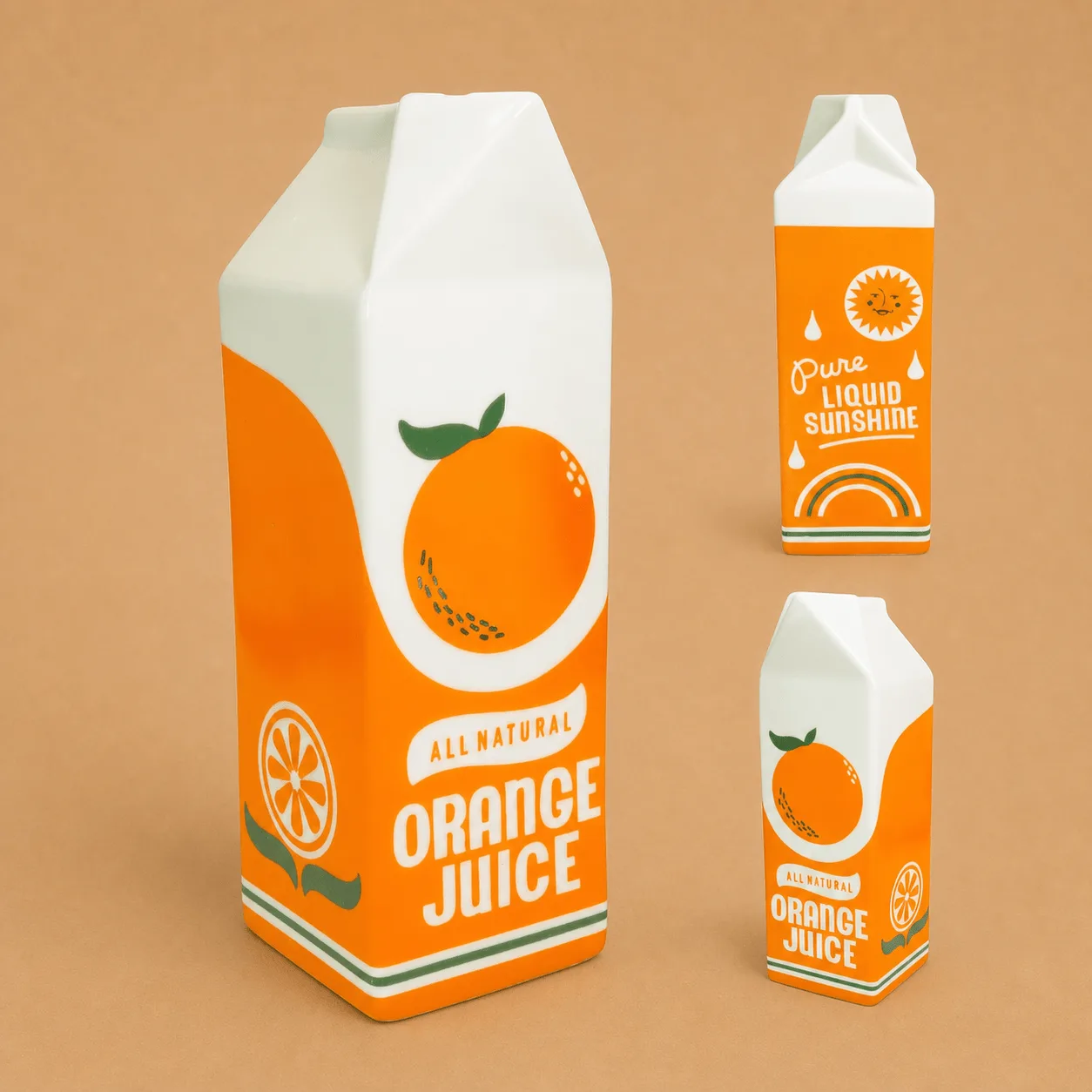 Vintage Orange Juice Carton Vase: the shop's own photo