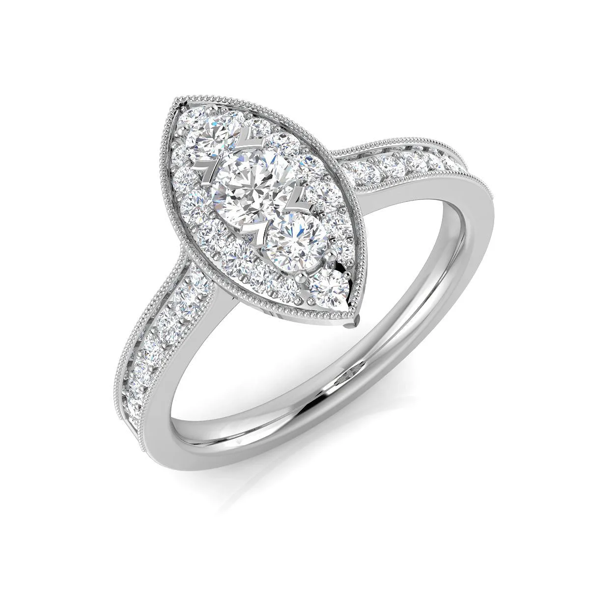 Natural Round Cut Diamond Cluster Engagement Marquis Shape Ring - Lab Grown Diamond / 0.50 Carat / 18k Yellow Gold: the shop's own photo