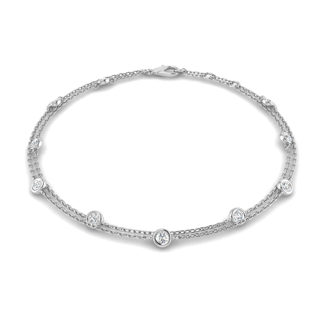 18K Yellow Gold Natural Round Cut Bezel Set with Double Chain Diamond Station Bracelet - 9k White Gold / 0.50 Carat / Lab Grown Diamond: the shop's own photo