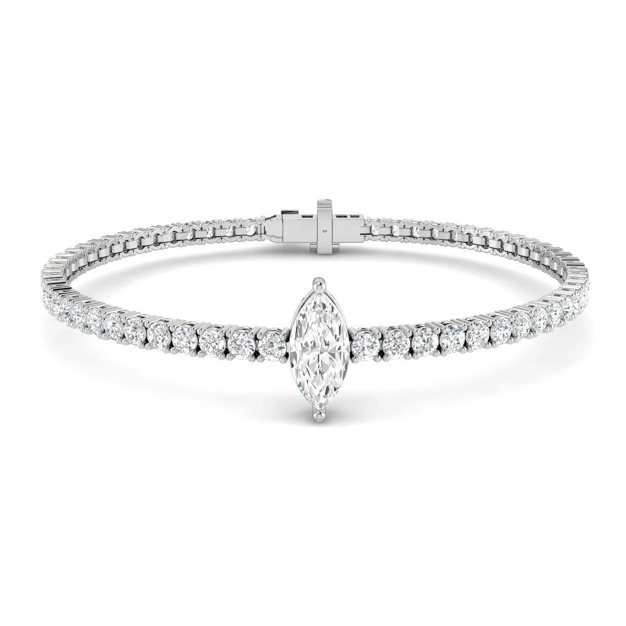 18K White Gold Lab Grown Marquise Solitaire Tennis Bracelet with Round Prong Set Diamonds and Box - 9k Yellow Gold / 4.40 Carat / Lab Grown Diamond: the shop's own photo