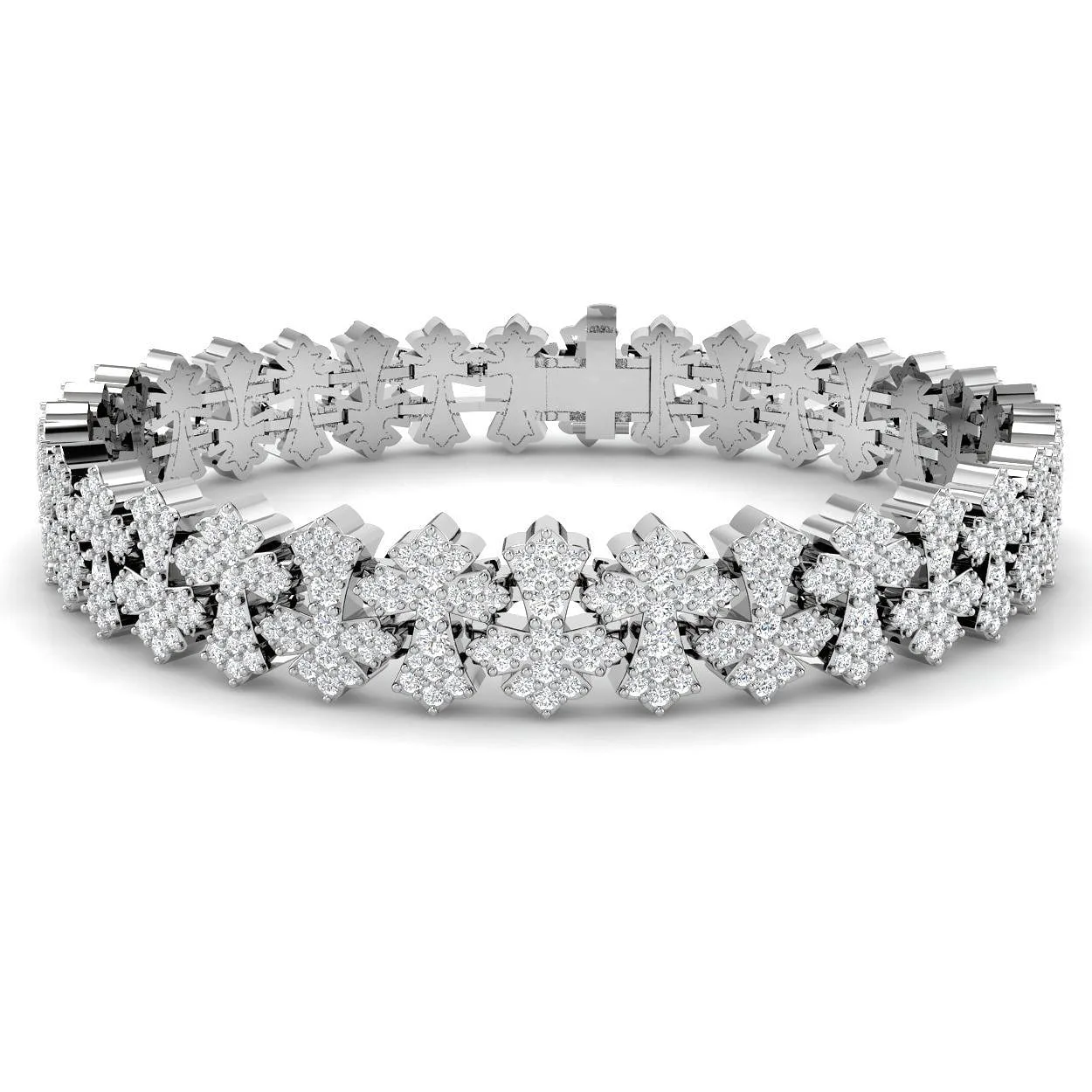 9K Yellow Gold Lab Grown Diamond Flower Cluster Tennis Bracelet for Women - Box Clasp - 18k White Gold / 4.30 Carat / Natural Diamond: the shop's own photo