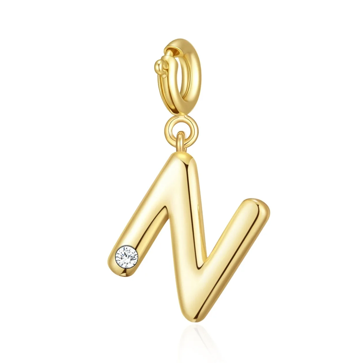 18k Gold Plated Clip On Initial Charms Letter A-Z Created with Zircondia® Crystals - N: the shop's own photo