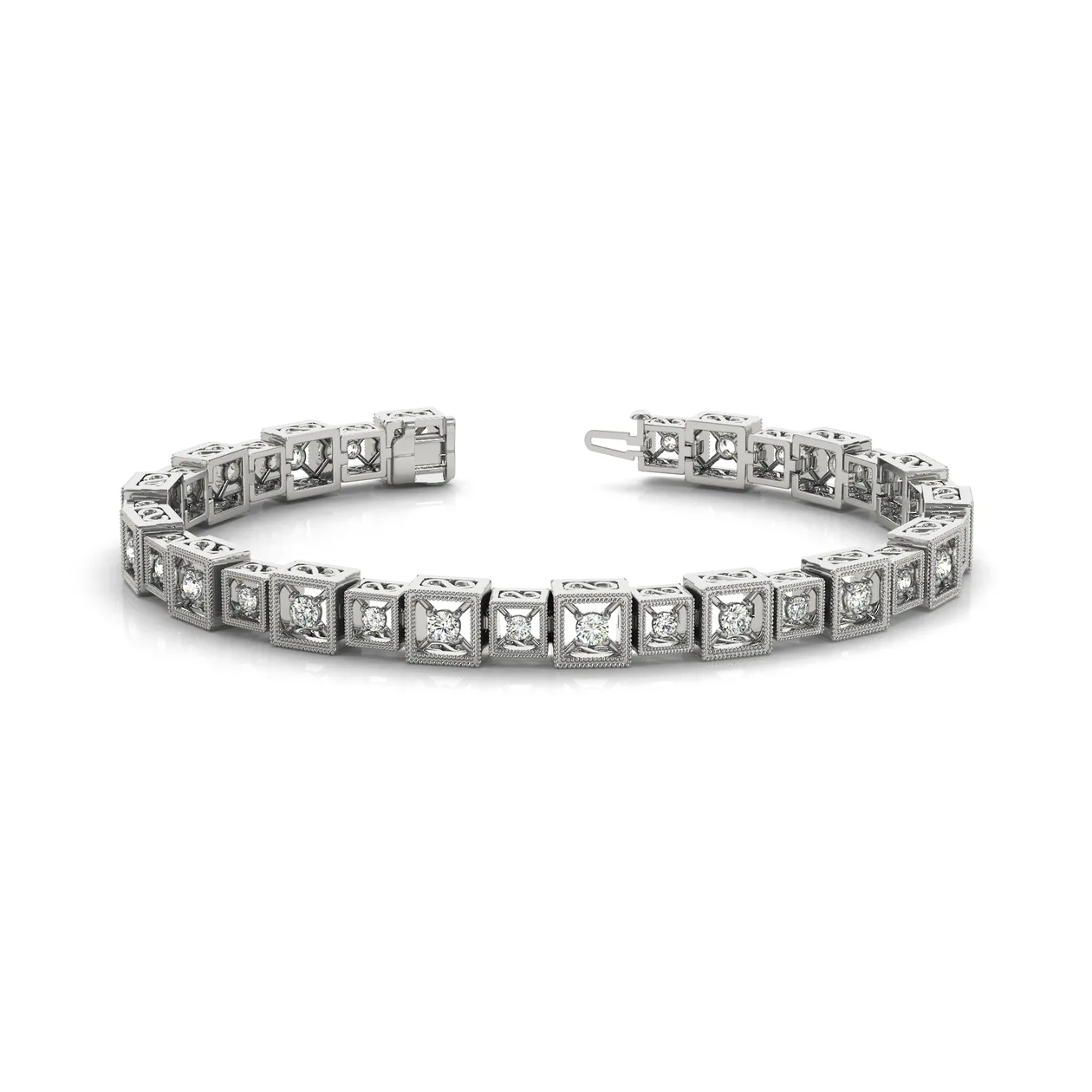 Round Cut Natural Diamond Tennis Bracelet in Gold & Platinum with Prong Setting - 18k Yellow Gold / 2.50 Carat / Lab Grown Diamond: the shop's own photo