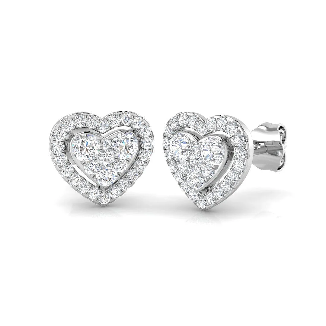 0.5-1ct Heart Cluster Diamond Stud Earrings | Lab & Natural | 9K-18K & Platinum - 18k White Gold / 0.50 Carat / Lab Grown Diamond(D-VVS): the shop's own photo