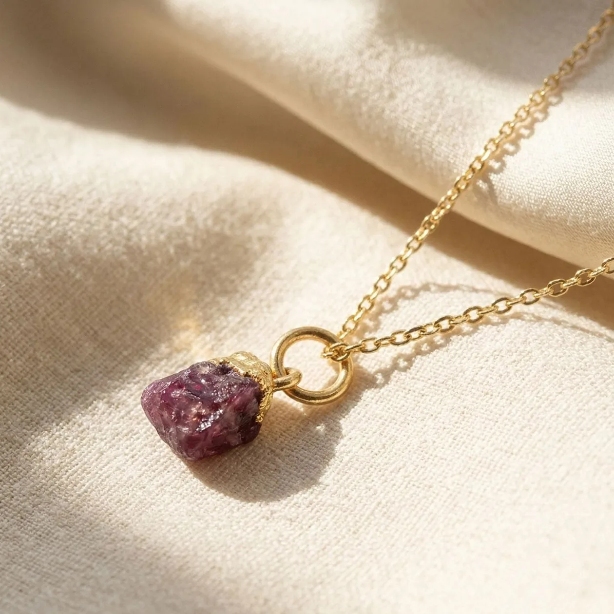 Raw Ruby Gold Plated July Birthstone Necklace: the shop's own photo