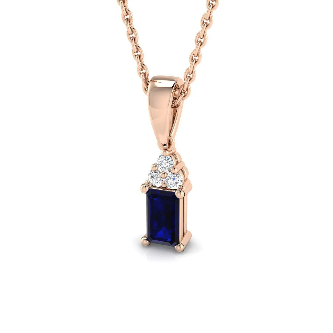 Blue Sapphire & Diamond Pendant Necklace (Without Chain ) | UK Made - 18k Rose Gold / 0.33 Carat / Lab Diamond (D-E/VVS): the shop's own photo