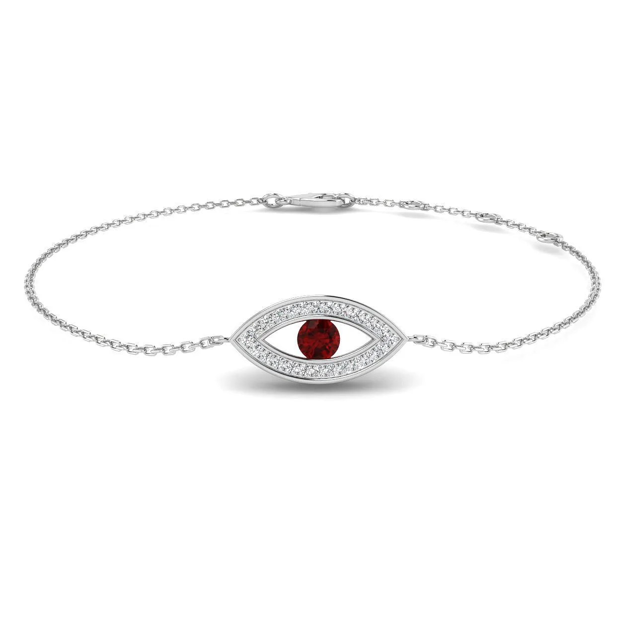 Natural Round Cut with Center Ruby Gemstone Evil Eye Bracelet in 9K Yellow Gold - Lobster Claw - 18k White Gold / 0.30 Carat / Natural Diamond: the shop's own photo
