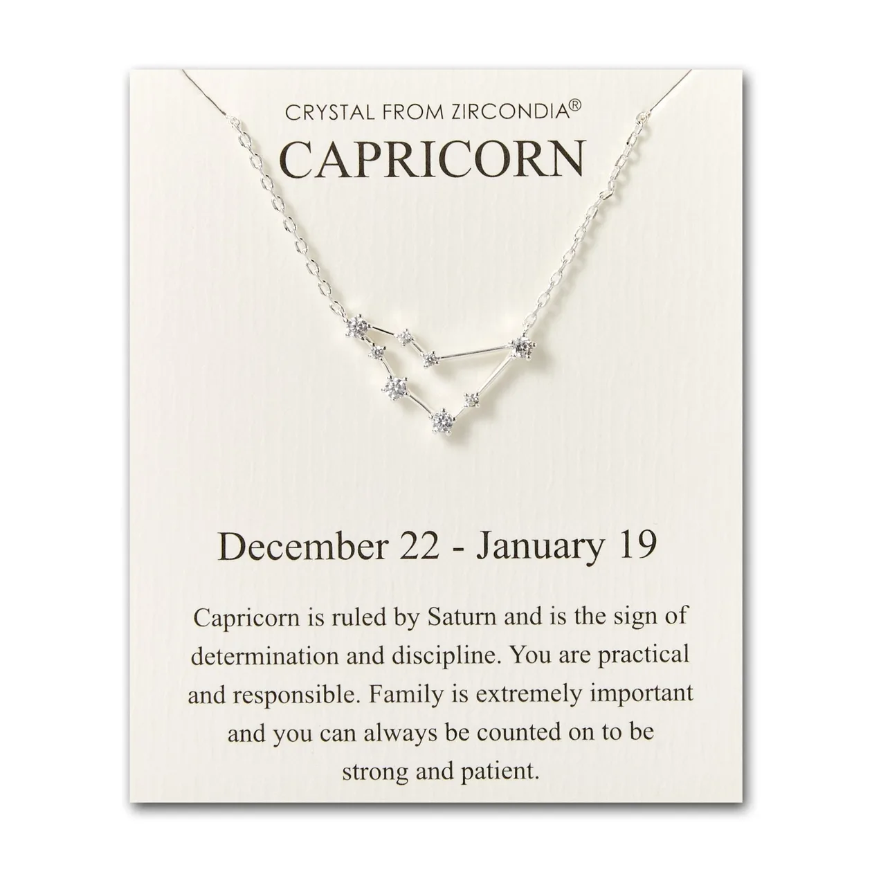 Capricorn Star Sign Zodiac Constellation Necklace and Quote Card with Zircondia® Crystals: the shop's own photo