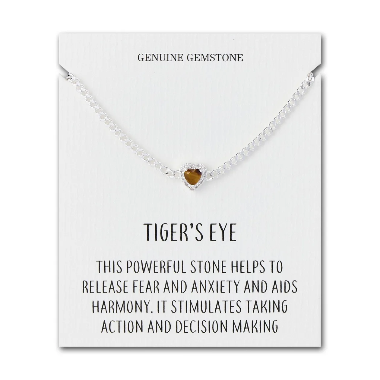 Tigers Eye Heart Gemstone Bracelet with Quote Card Created with Zircondia® Crystals: the shop's own photo