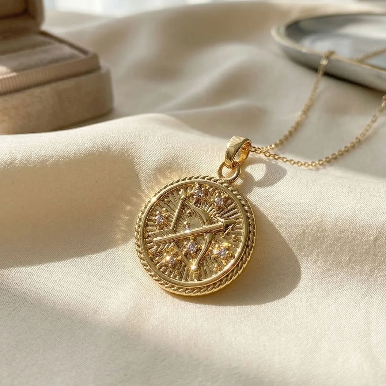 Sagittarius Gold Filled Zodiac Astrology Pendant Charm Necklace: the shop's own photo