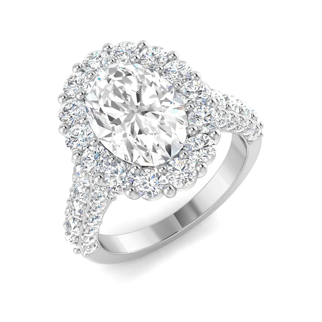Lab Grown Round & Oval Cut Diamond Prong Set Engagement Ring - Lab-Grown Diamond / 4.00 Carat / 18k Yellow Gold: the shop's own photo