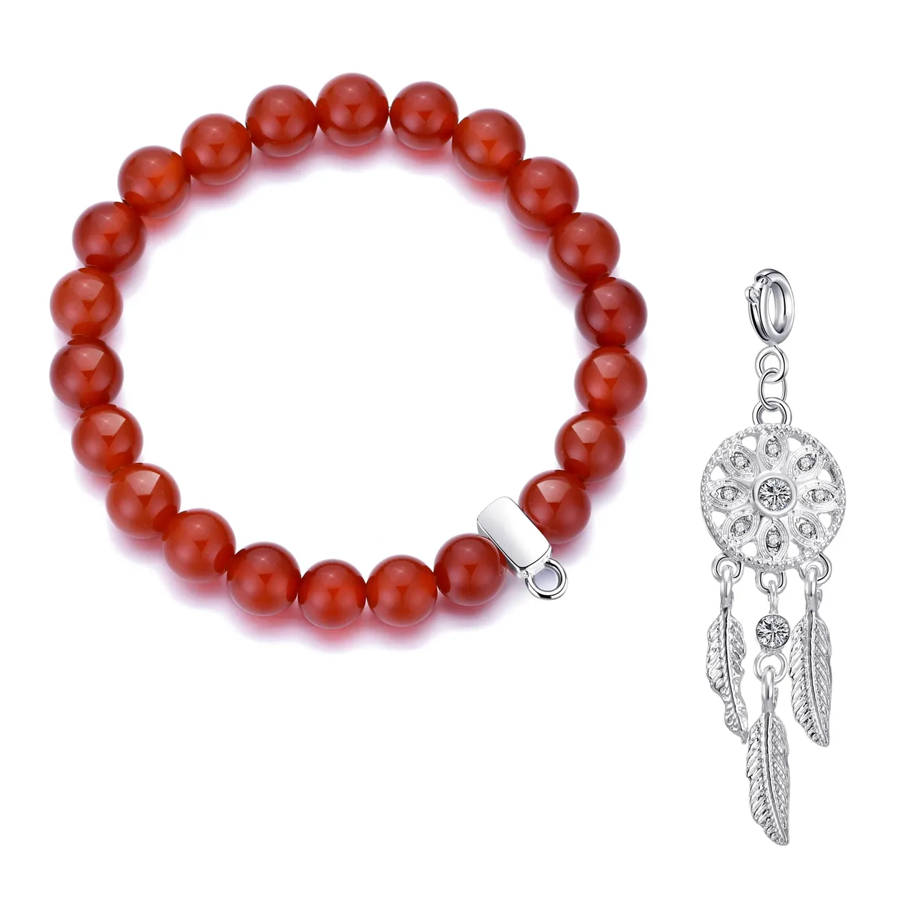 Carnelian Gemstone Bracelet with Dream Catcher Charm Created with Zircondia® Crystals: the shop's own photo