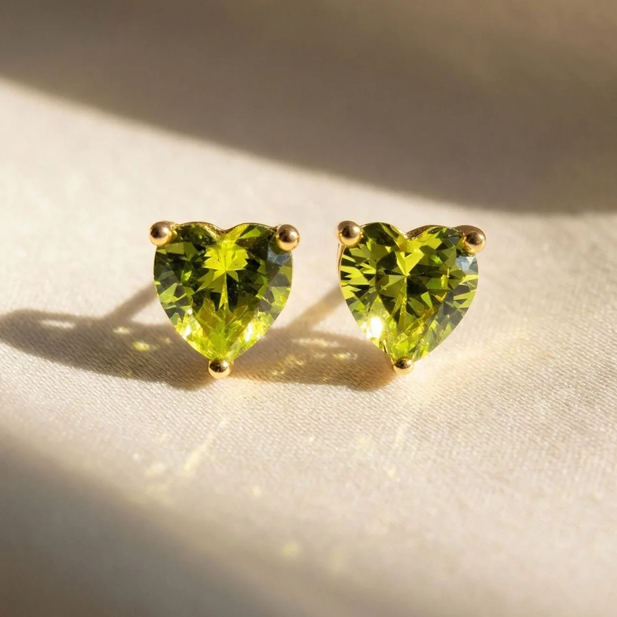 Peridot Heart August Birthstone Stud Earrings: the shop's own photo