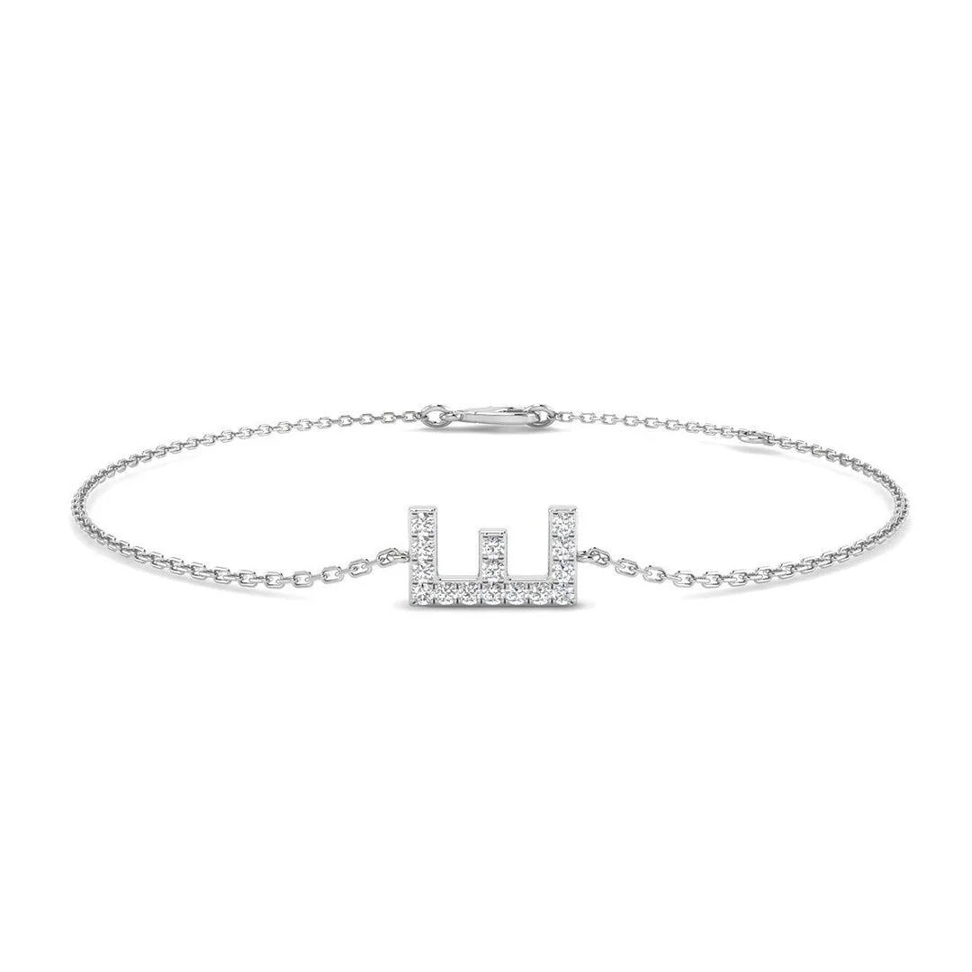 18K White Gold Initial E Letter Chain Bracelet with Natural Round Cut Diamond in Pave Set - 9k Yellow Gold / 0.15 Carat / Lab Grown Diamond: the shop's own photo