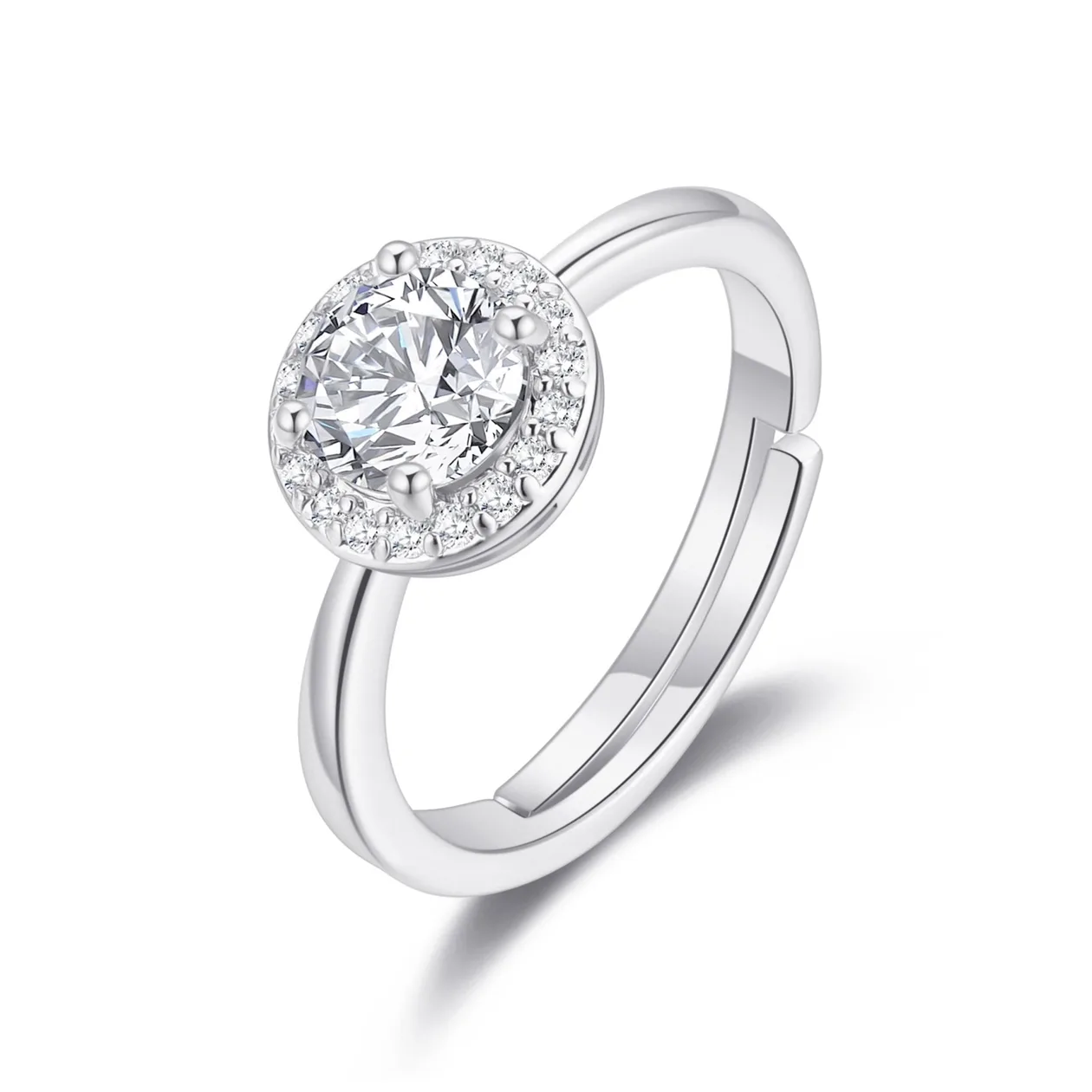 Silver Plated Round Halo Adjustable Ring Created with Zircondia® Crystals: the shop's own photo