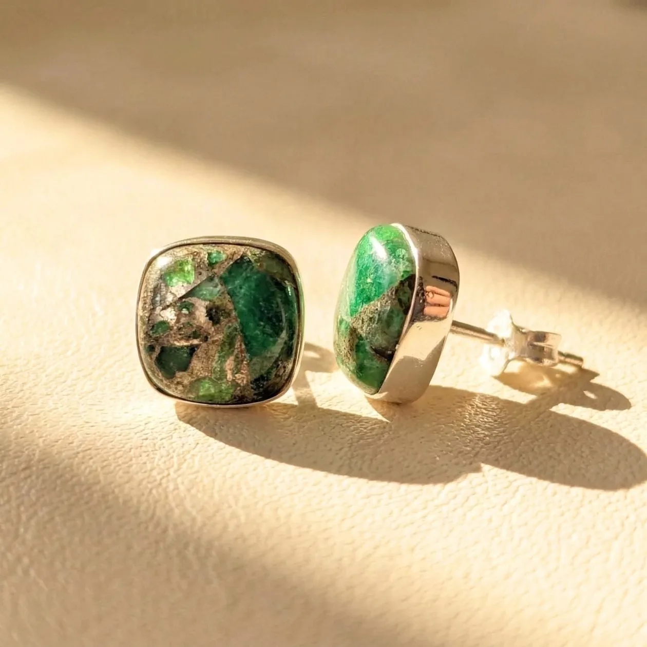 Emerald May Birthstone Sterling Silver Stud Earrings: the shop's own photo