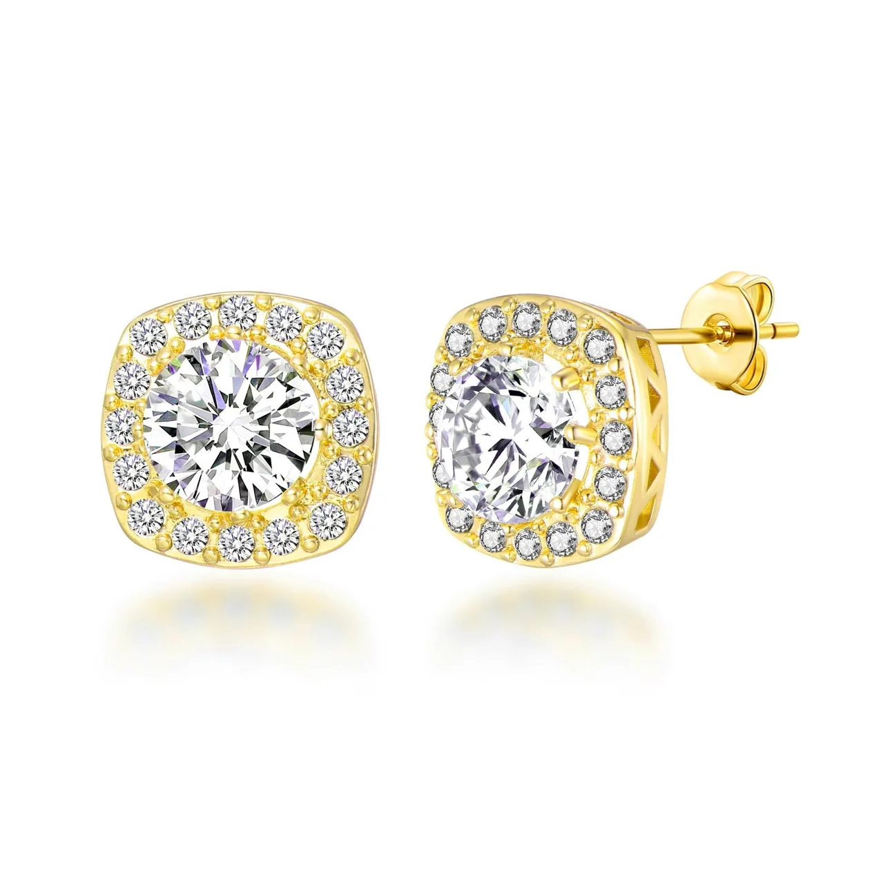 18k Gold Plated Square Halo Earrings Created with Zircondia® Crystals: the shop's own photo
