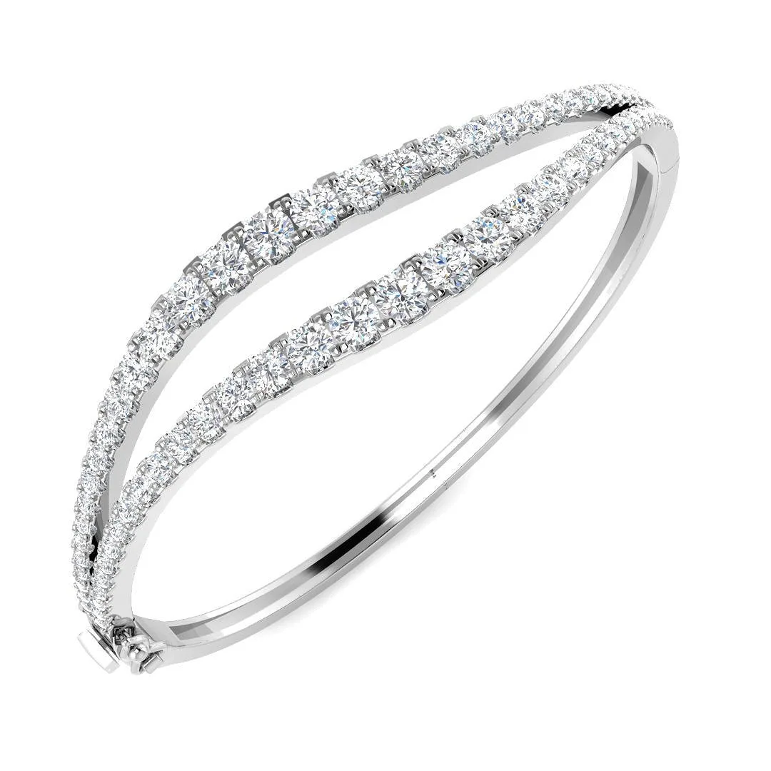 9K Yellow Gold Curve Design Natural Round Cut Diamond Fancy Bangle with Box Lock - 18k White Gold / 4.80 Carat / Lab Grown Diamond: the shop's own photo