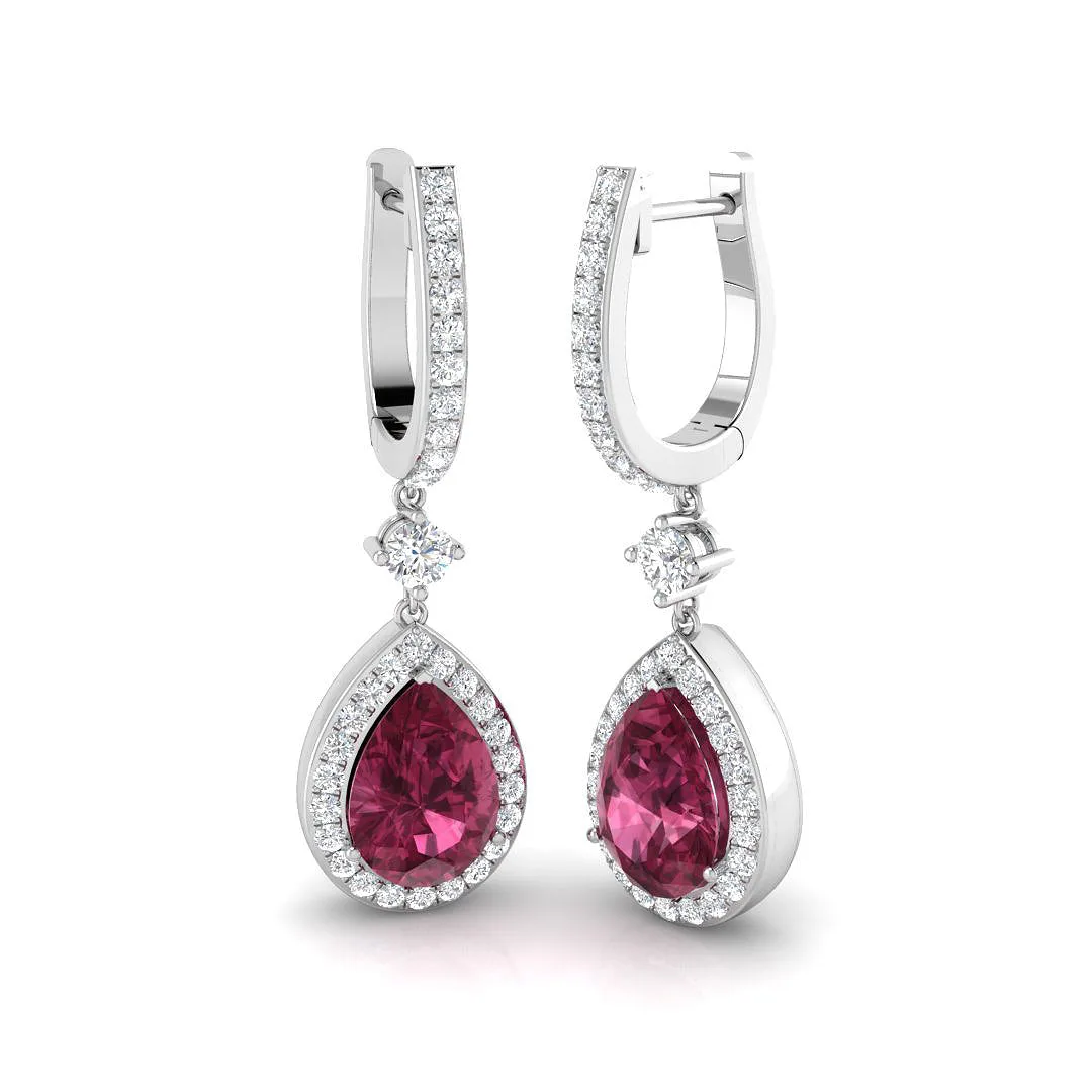 4.5 Ct Pink Pear Diamond Hoop Earrings | Lab-Grown & Natural | 9k/18k Gold & Platinum - 4.5 Carat / Lab Grown Diamond(D-VVS) / 18k White Gold: the shop's own photo