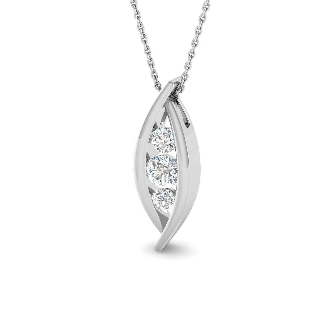 Triple Diamond Fancy Marquise Wave Pendant 0.75ct (Without Chain) - 18k White Gold / Natural Diamond(F/SI) / 0.75 Carat: the shop's own photo