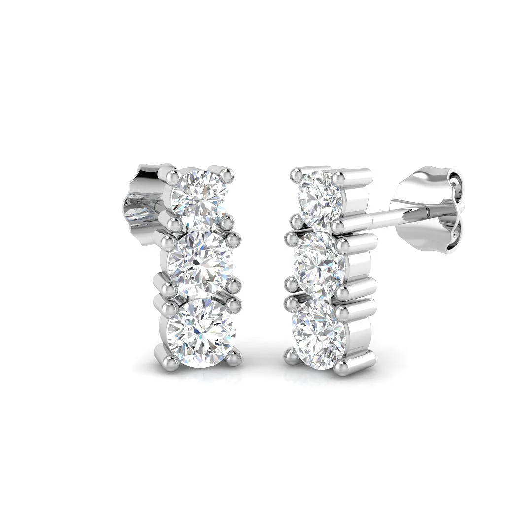 "Ensny Gold Diamond Drop Trilogy Earrings 1ct - Elegant Luxury Jewelry" - 1 Carat / Lab Grown Diamond(D-VVS) / 9k White Gold: the shop's own photo