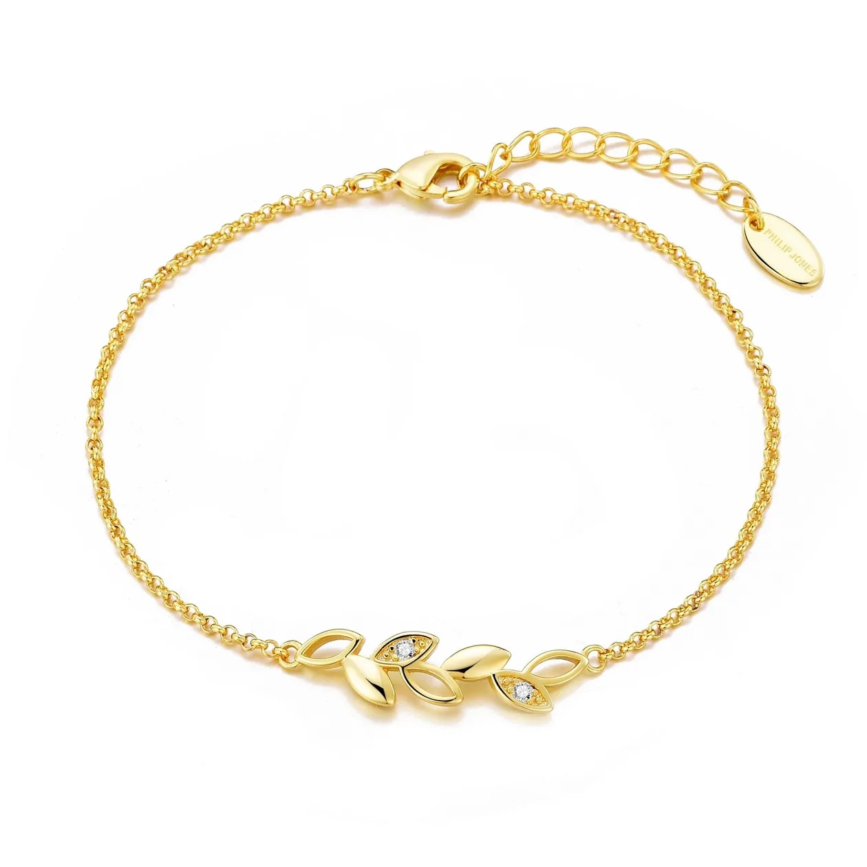 18k Gold Plated Leaf Chain Bracelet Created with Zircondia® Crystals: the shop's own photo