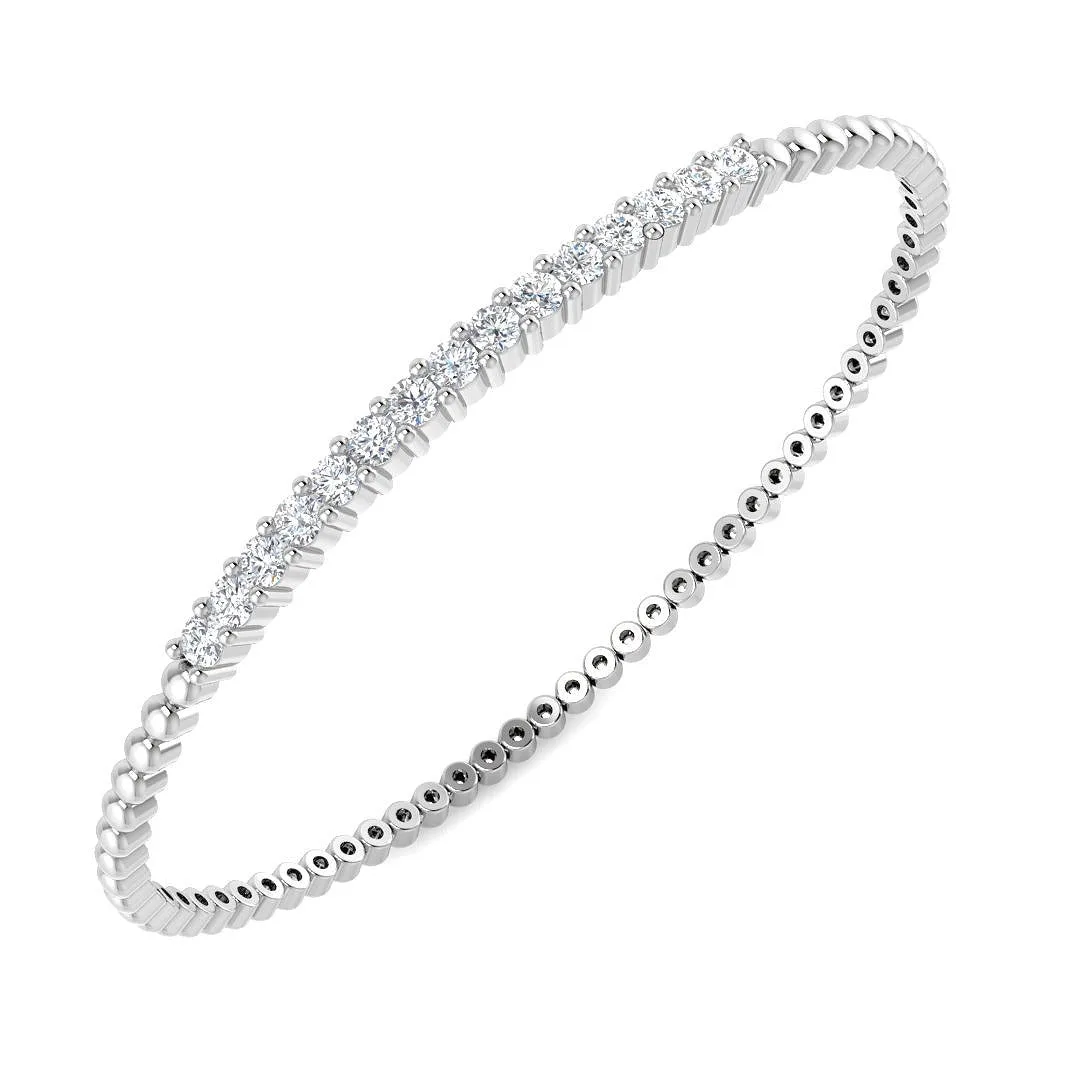 18K White Gold Lab Grown Round Cut Diamond Beaded Bangle with Hinged Box Lock - 9k Yellow Gold / 1.00 Carat / Natural Diamond: the shop's own photo