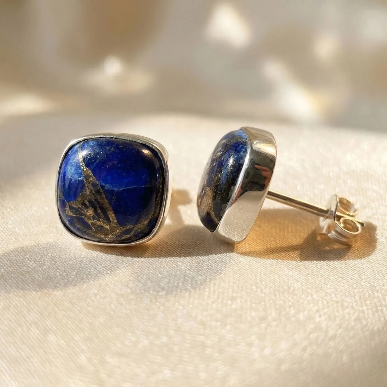 Sapphire September Birthstone Sterling Silver Stud Earrings: the shop's own photo