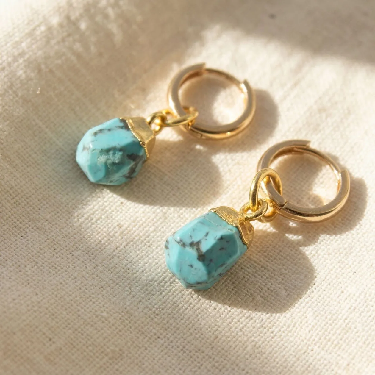 Raw Turquoise December Birthstone Gold Plated Huggies: the shop's own photo