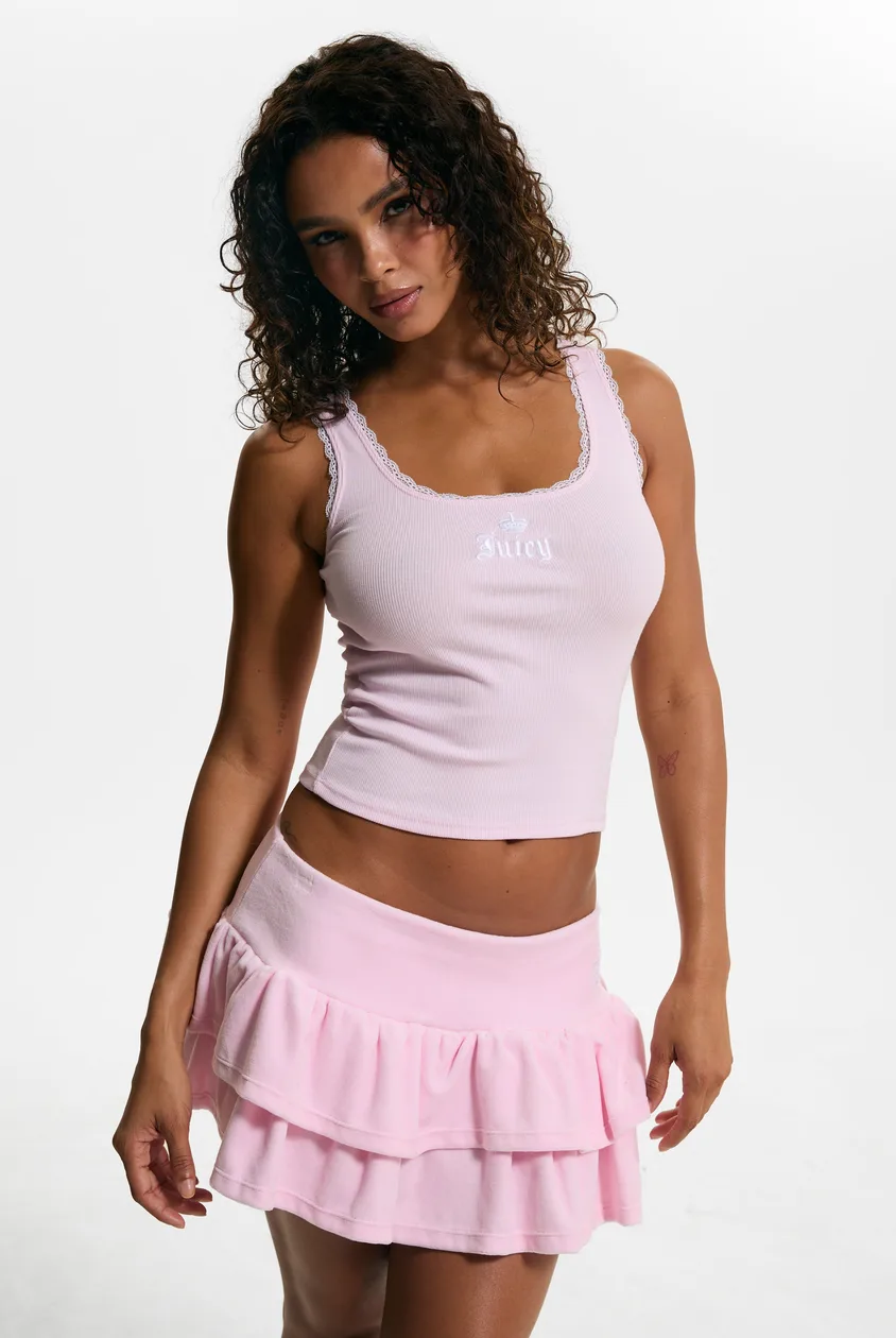 Cherry Blossom Cotton Velour Ruffle Skirt - S / Pink: the shop's own photo