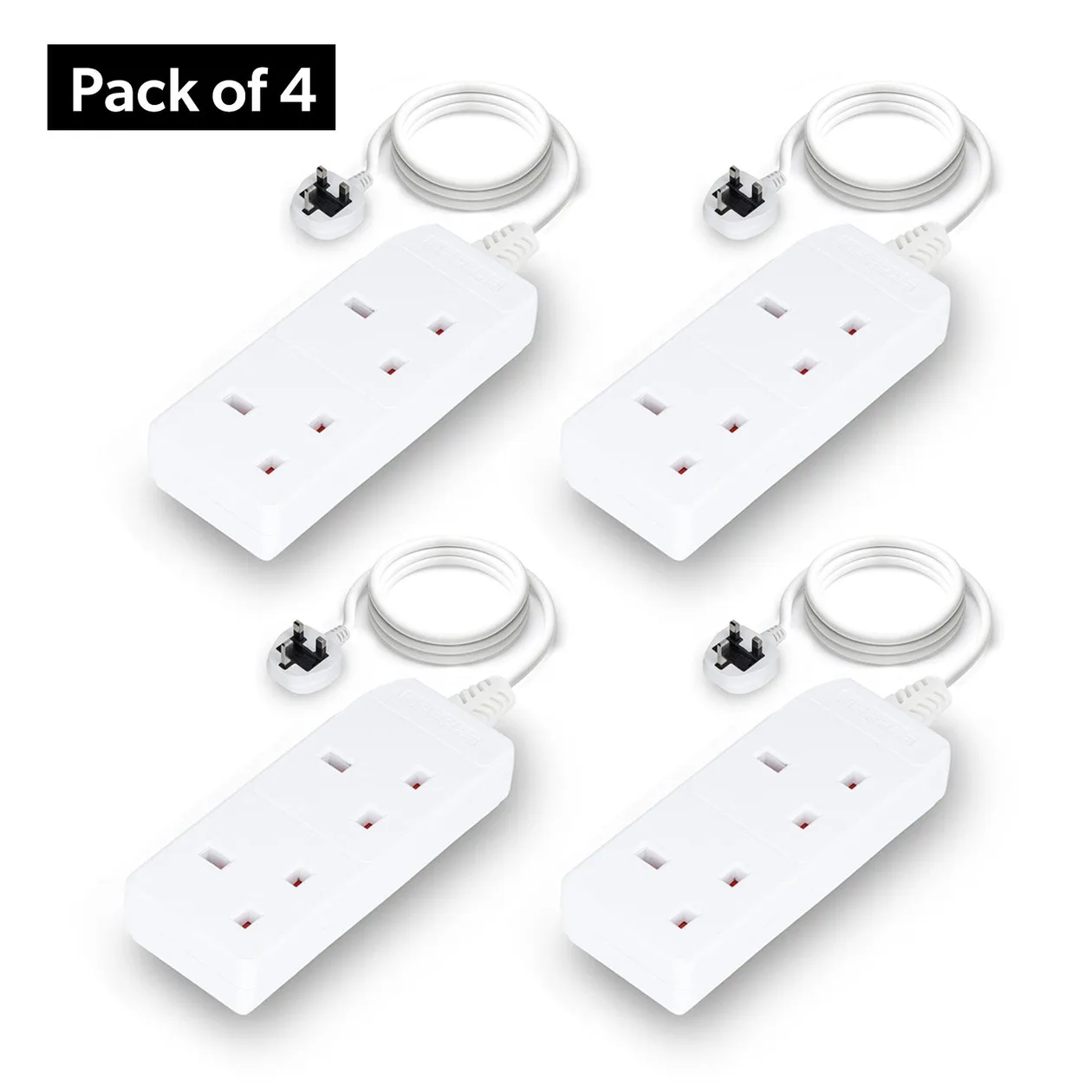(4-Pack) 2 Gang Extension Leads, 2M Cable, 13A, UK Plug: the shop's own photo