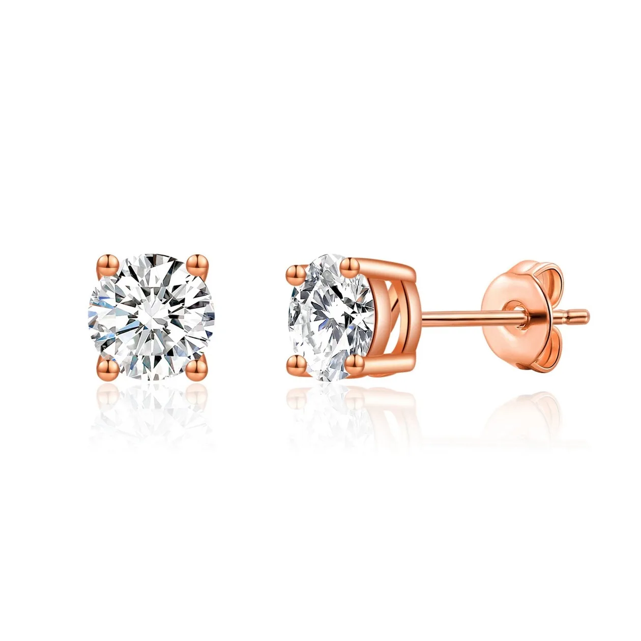 Rose Gold Plated Solitaire Crystal Stud Earrings Created with Zircondia® Crystals: the shop's own photo