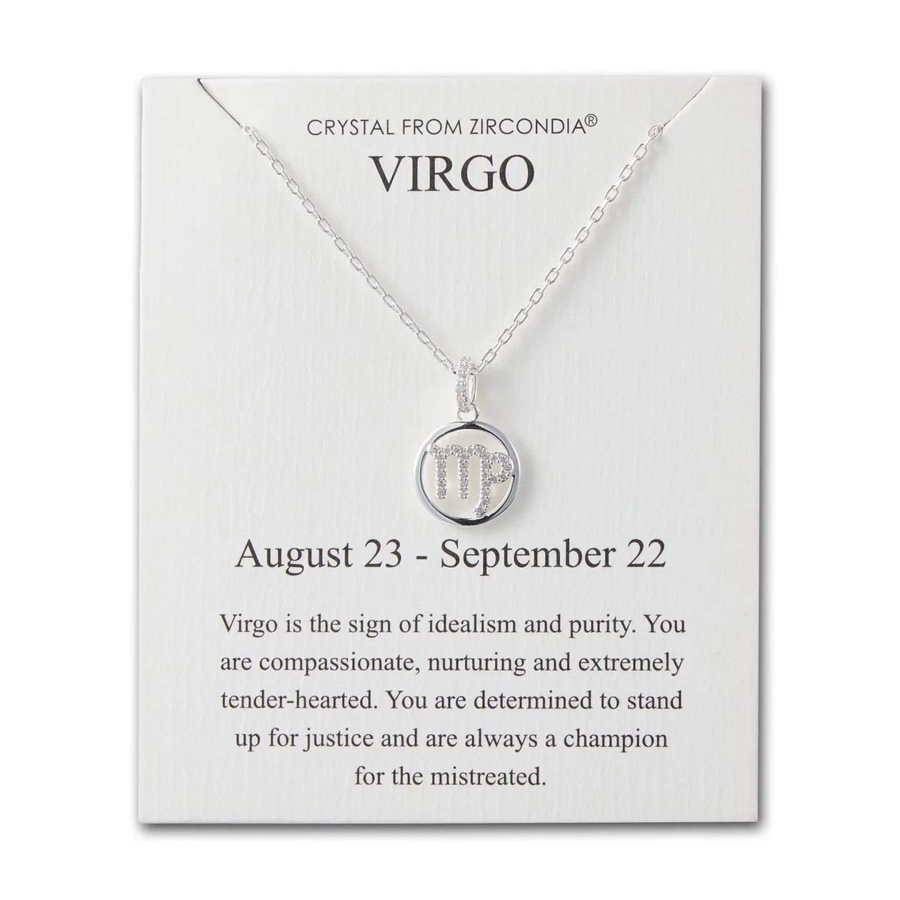 Virgo Star Sign Zodiac Necklace and Quote Card with Zircondia® Crystals: the shop's own photo