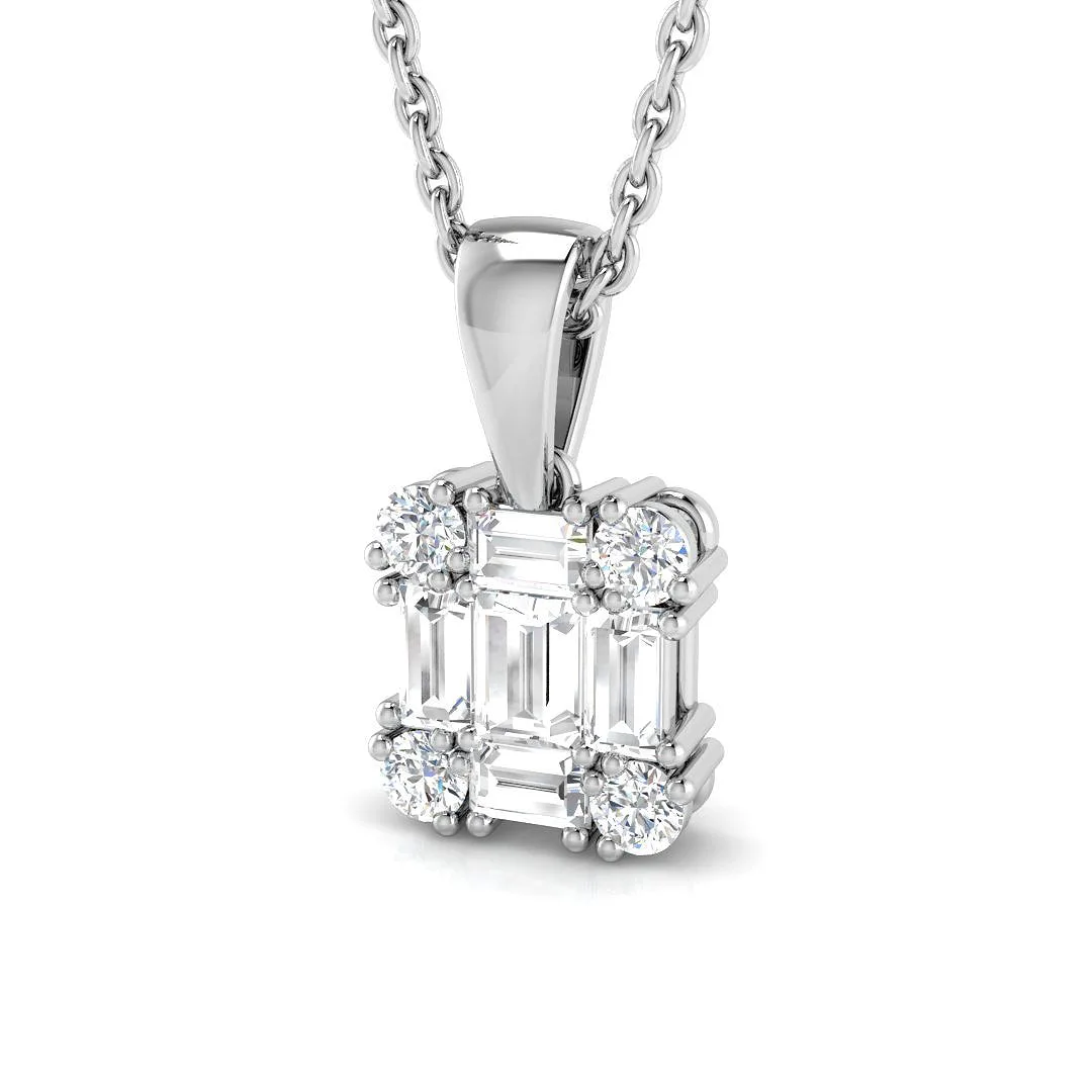 Baguette Diamond and Round Pendant Necklace - 9k White Gold / Natural Diamond(F/SI) / 0.30 Carat: the shop's own photo