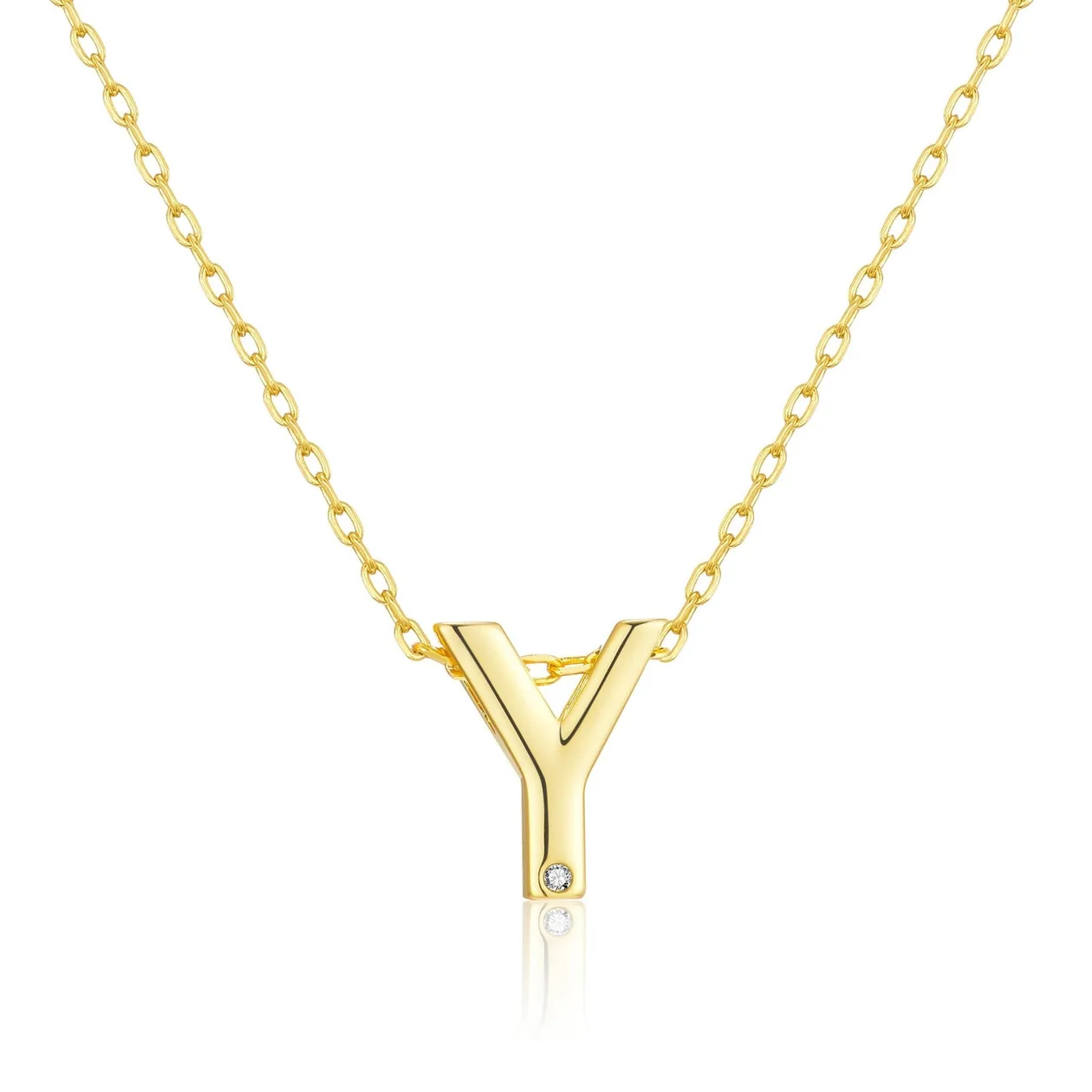 Customisable 18k Gold Plated Initial Necklace (A-Z) with Option of Birthstone Charm - Y: the shop's own photo
