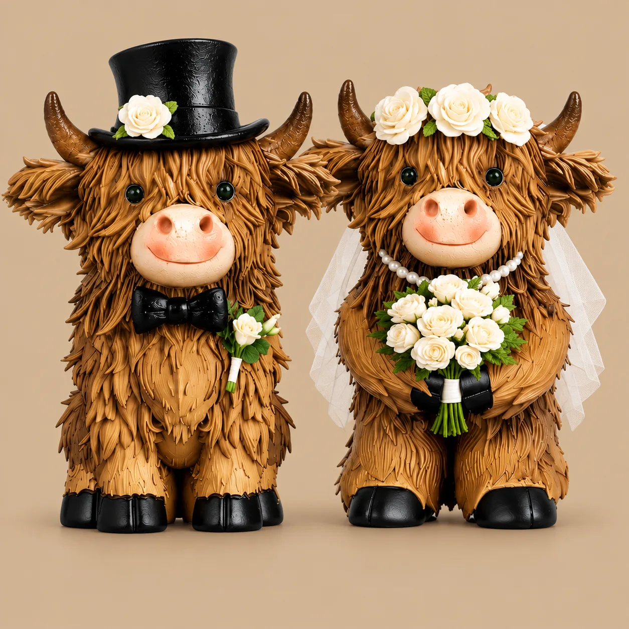 Highland Cow Bride and Groom Resin Ornaments: the shop's own photo