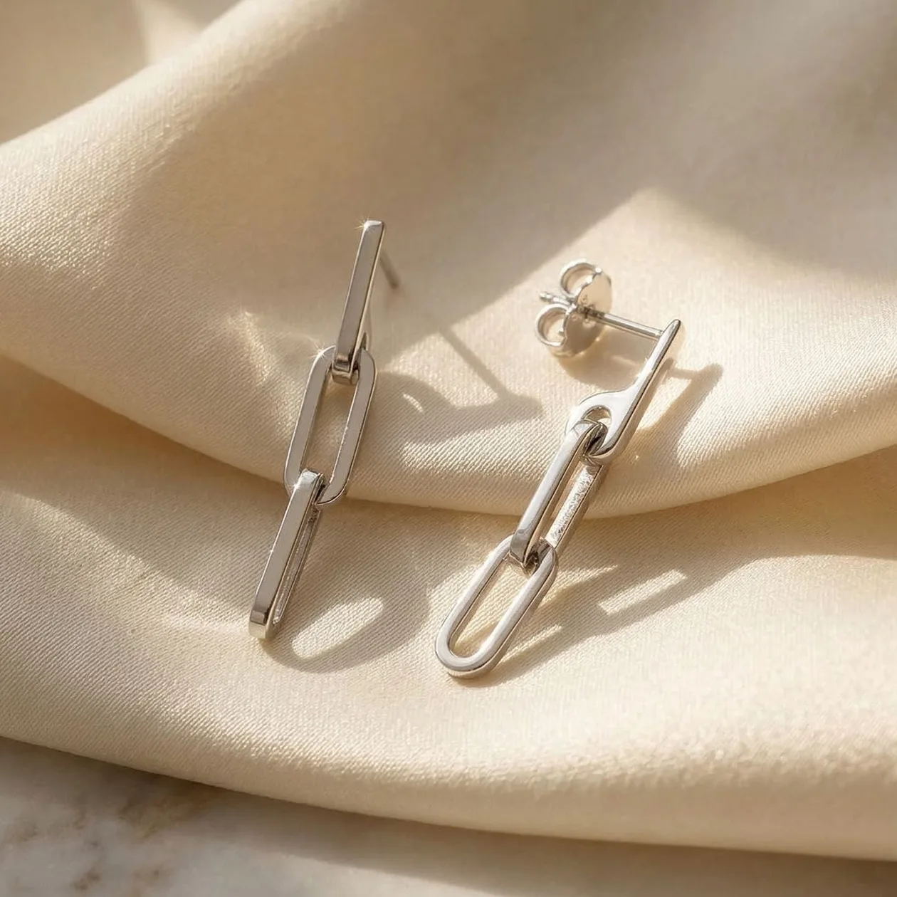 Paperclip link chain everyday drop sterling silver earrings: the shop's own photo