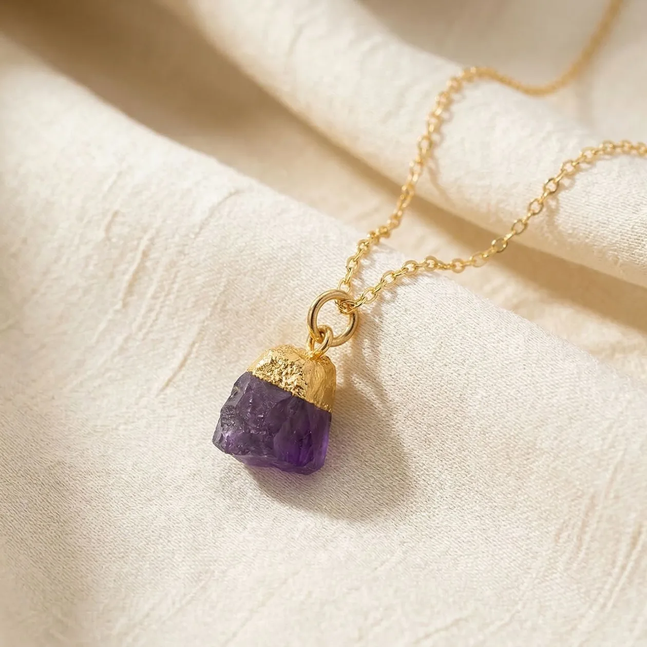 Raw Amethyst Gold Plated February Birthstone Crystal Necklace: the shop's own photo
